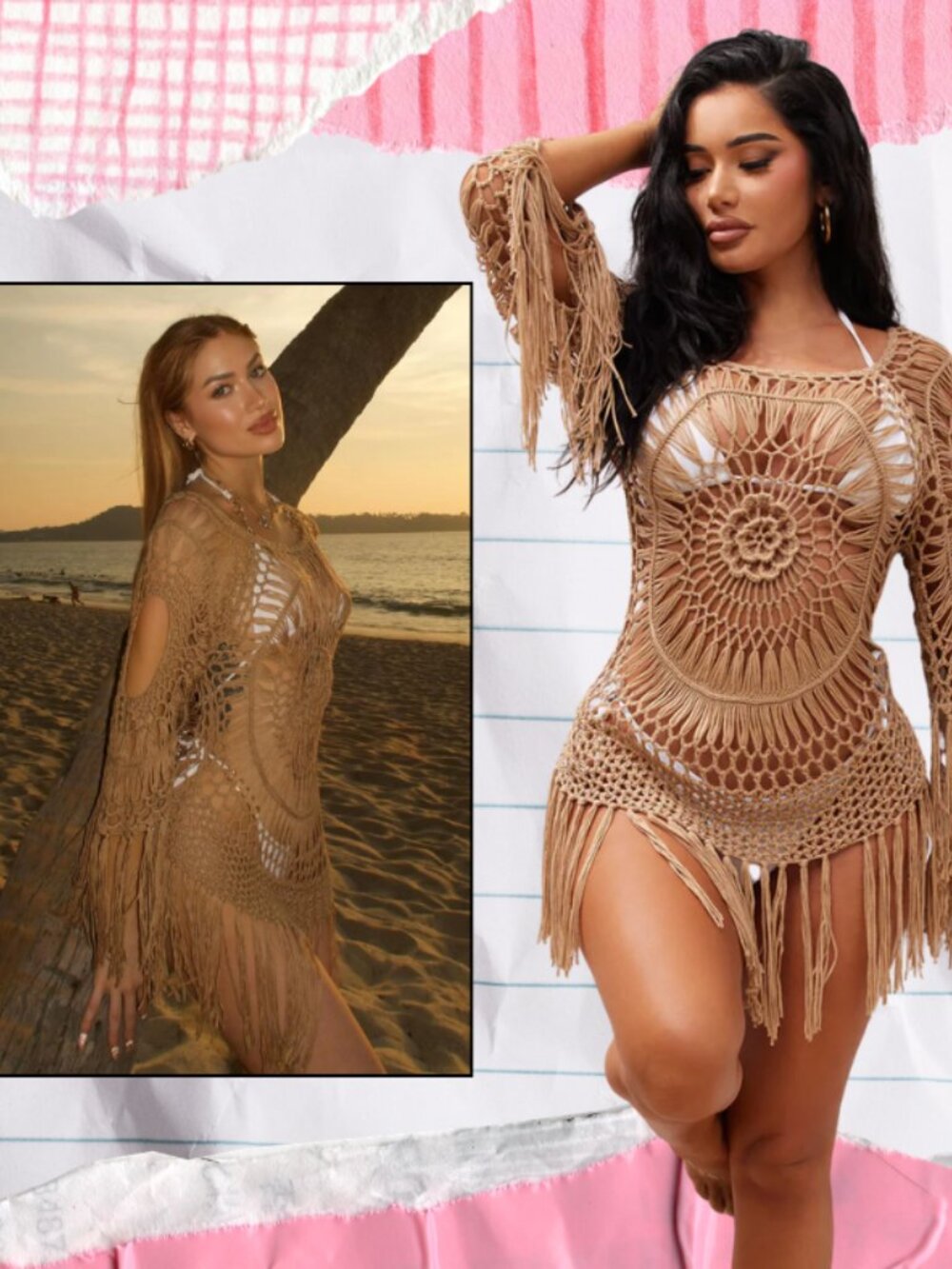 Taupe Crochet Long Sleeved Coverup (NEVER WORN)